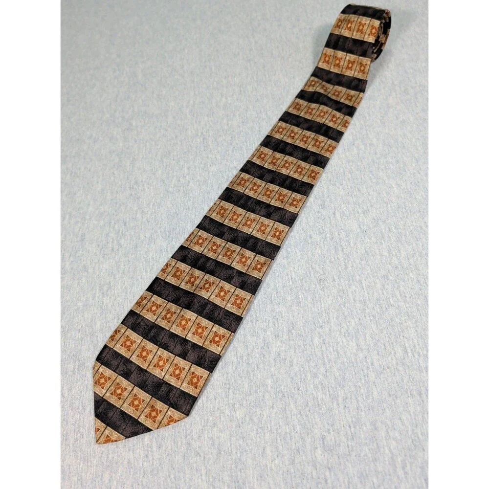 Bach Rach Tie Geometric 100% Silk Italy Brown Tones Good Condition